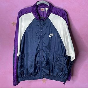 Vintage 90s Nike Purple Navy White Full Windbreaker Large